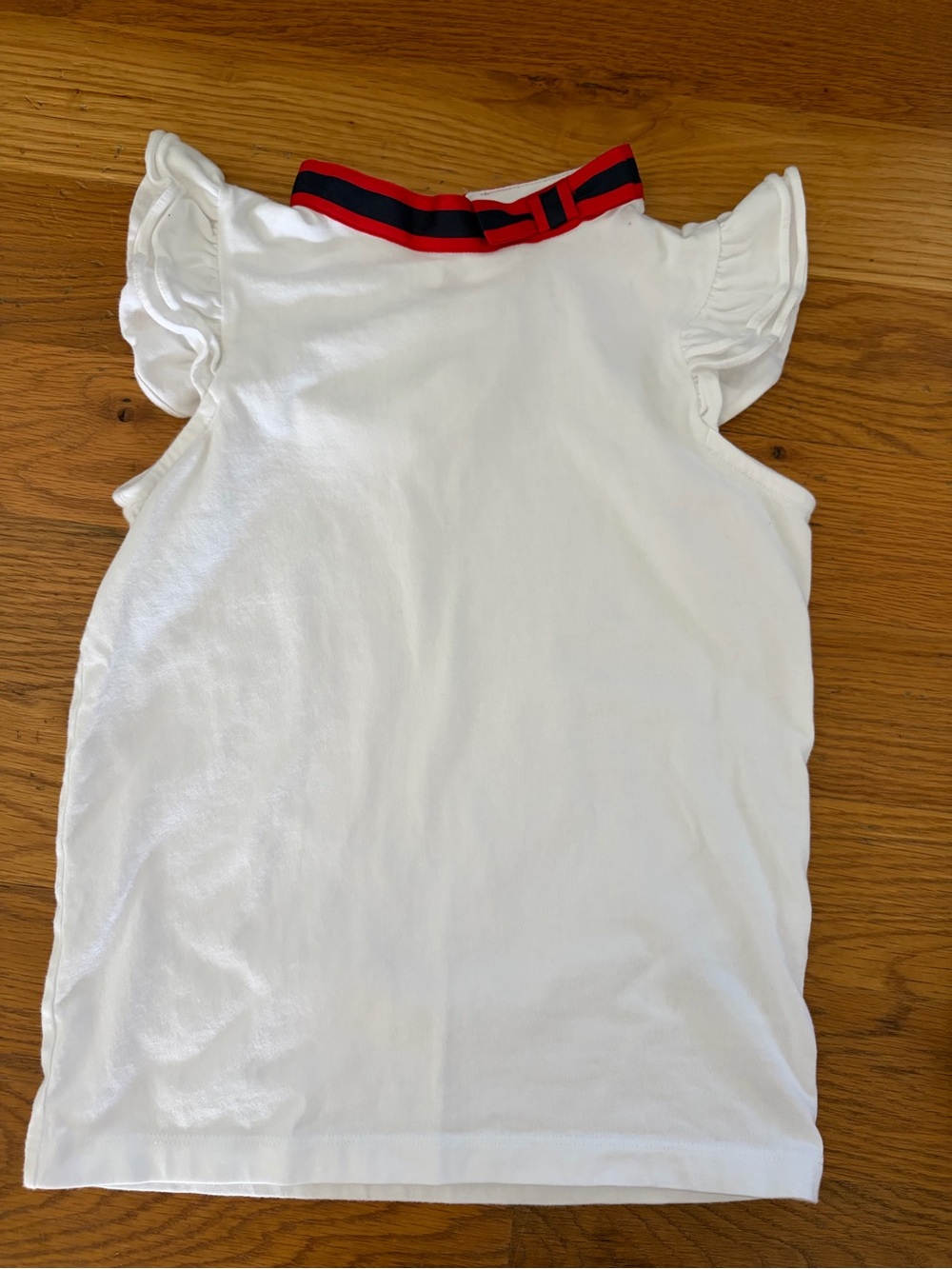 Janie and Jack White Ruffle Sleeve Tank with Red & Navy Neck Trim